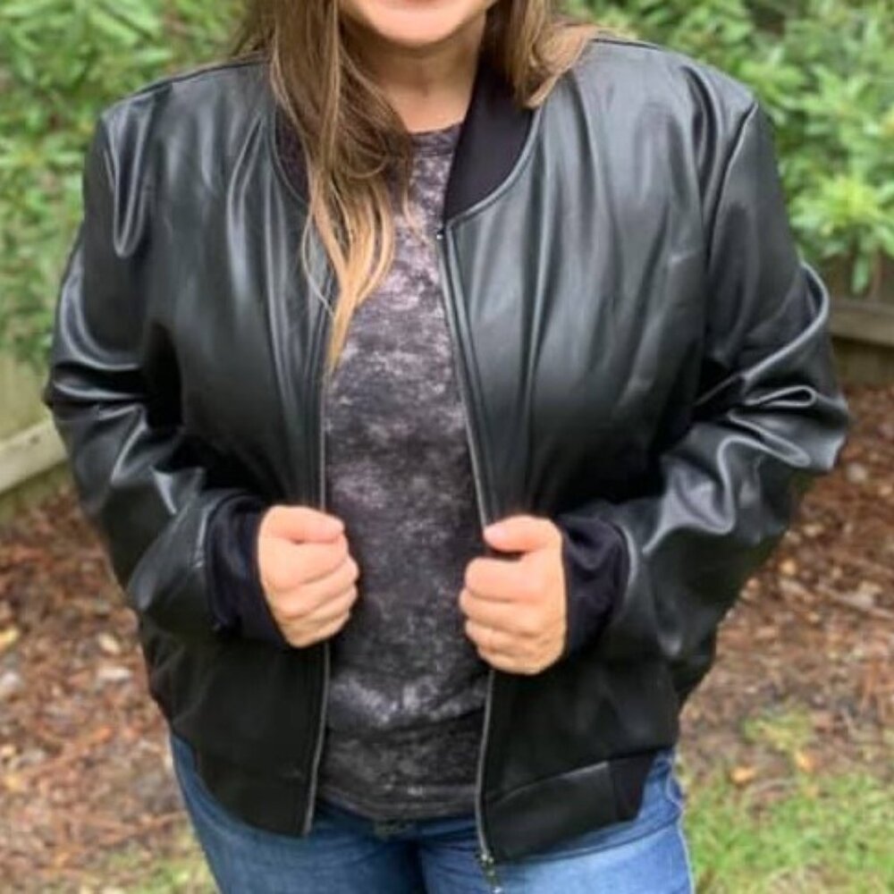 NEW 3XL LuLaRoe Black Pleather Faux Leather Stevie‎ Bomber Jacket Zipper 90z Y2K